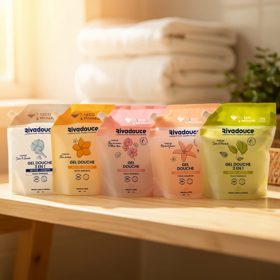 Lot de 5 &eacute;co-recharges de gel douche 750ml image number 0