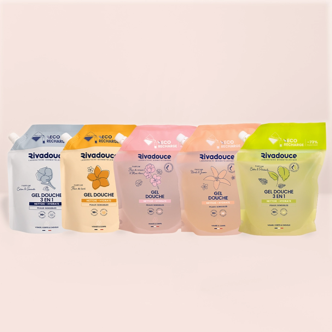 Lot de 5 &eacute;co-recharges de gel douche 750ml