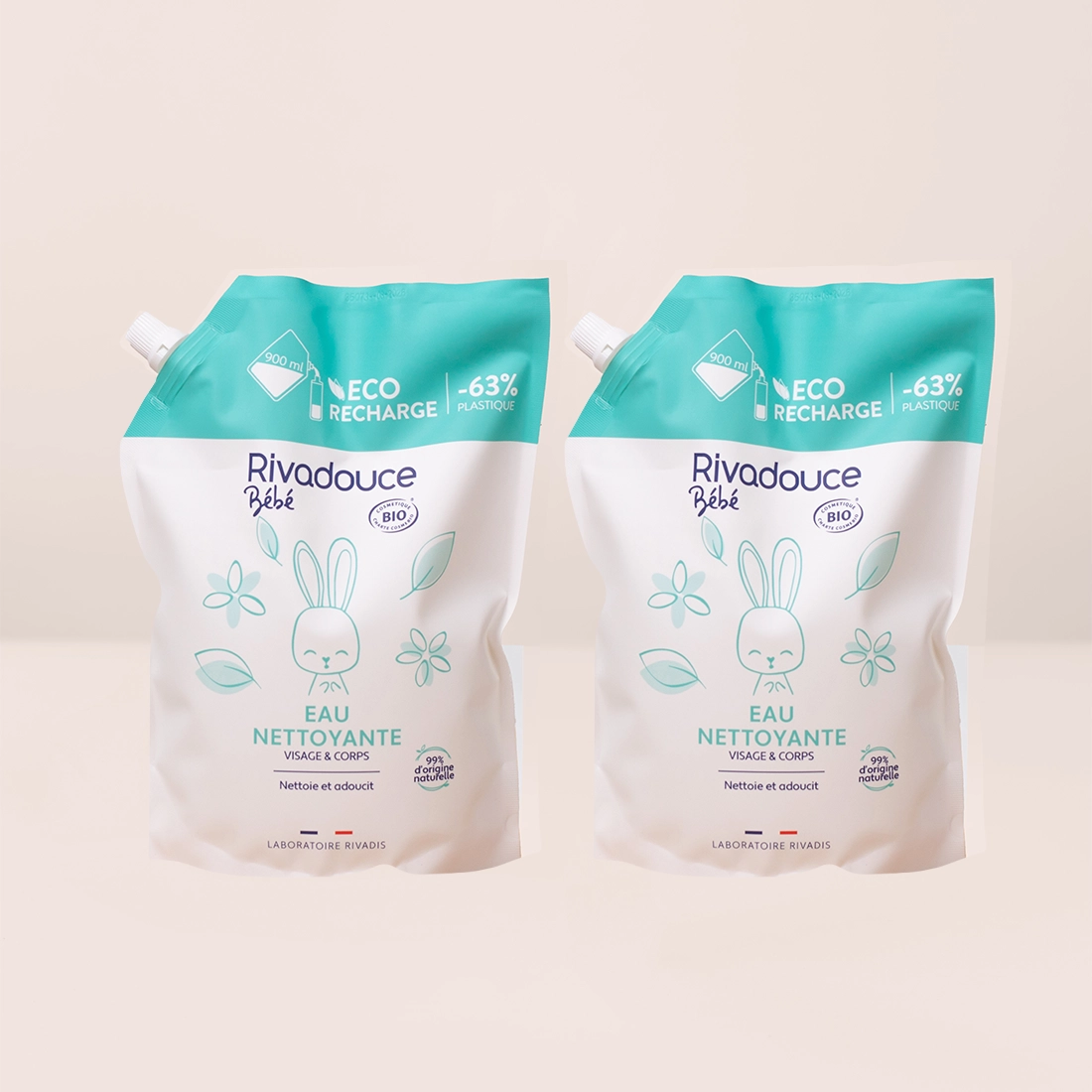 Lot recharge eau nettoyante bebe 2*900ml