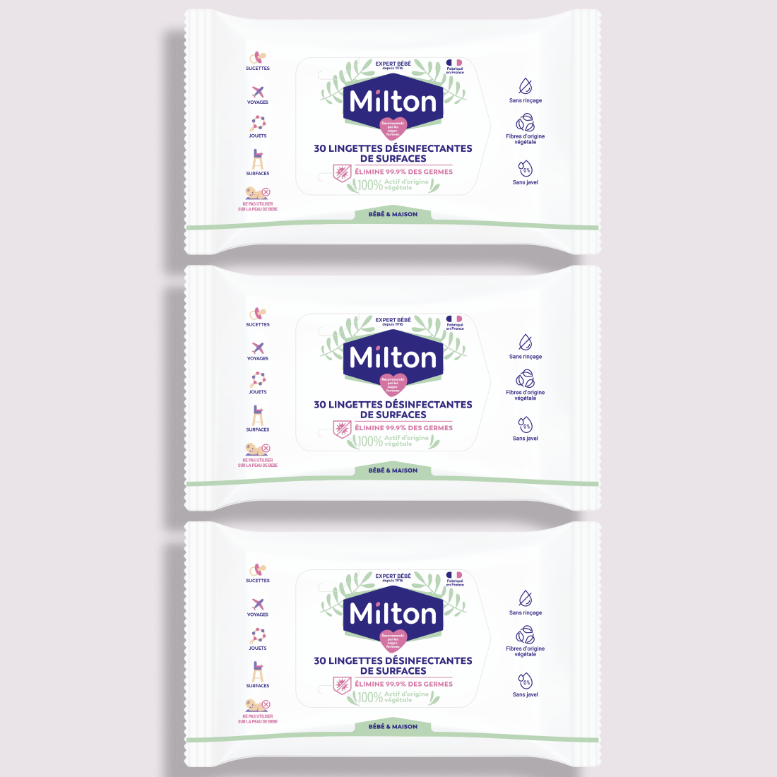 LOT DE 3 LINGETTES DESINF DE SURFACES