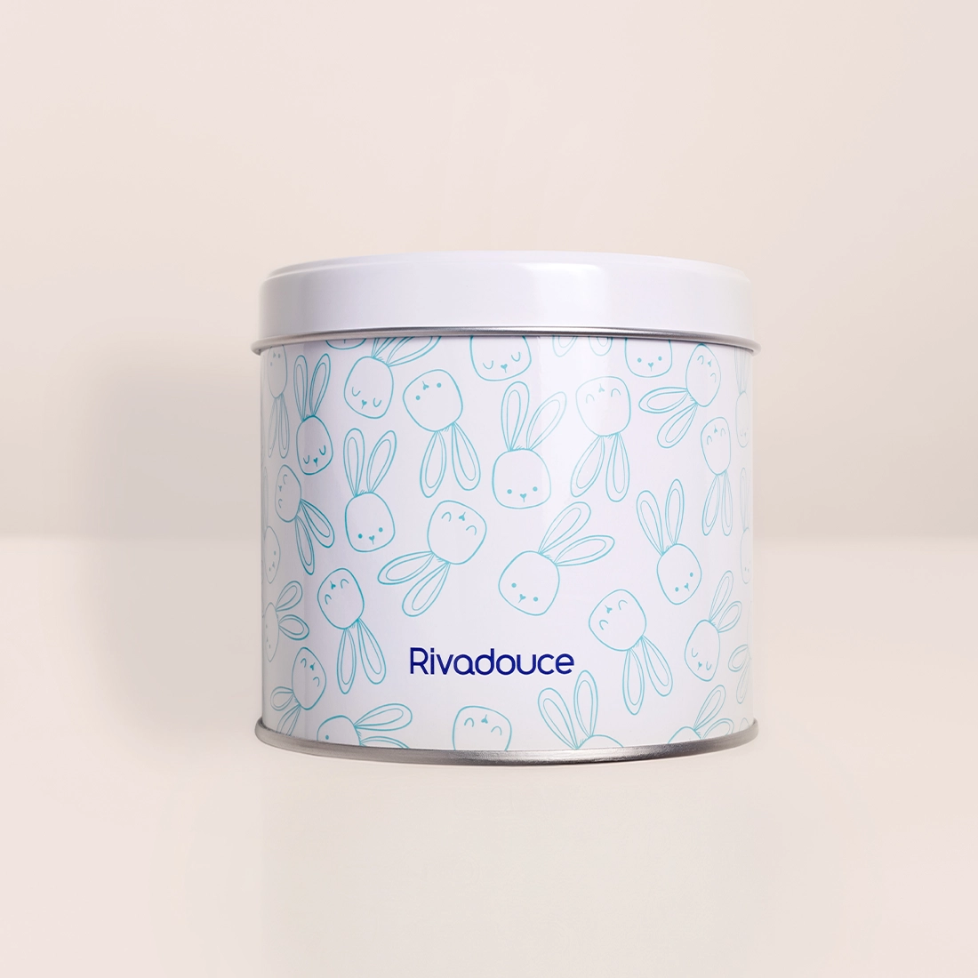 Boite métal bleu clair décor lapins image number 0