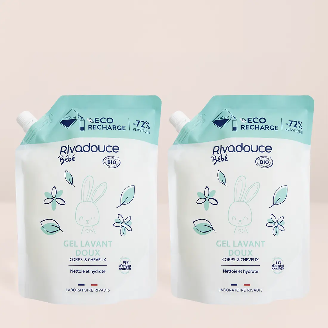 LOT RECHARGE GEL LAVANT DOUX BEBE 2*750ML